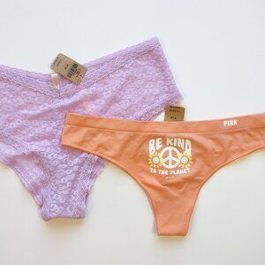 PINK Victoria's Secret 'Be Kind Thong & Lace Cheekster Panties 2 Pair Sz Medium